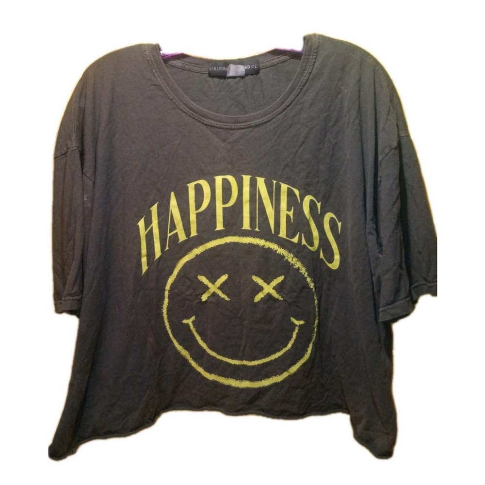 LULUSIMONSTUDIO Happiness X-Smiley Grey Oversized Crop Top/Tee Size L